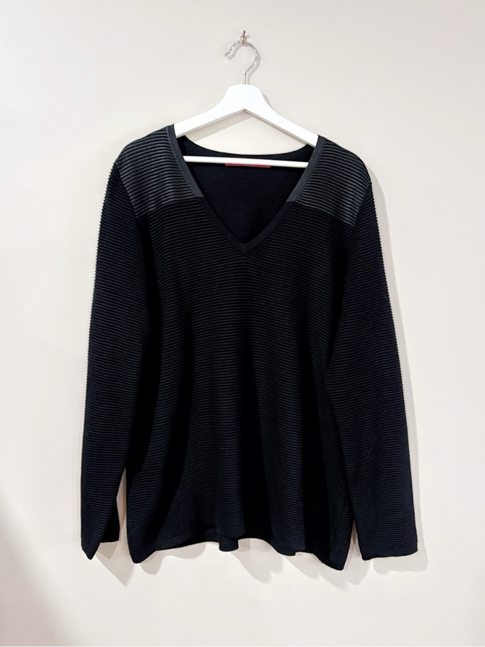 Marina Rinaldi Marina Sport Black Textured V Neck Sweater Women L Quiet Luxury